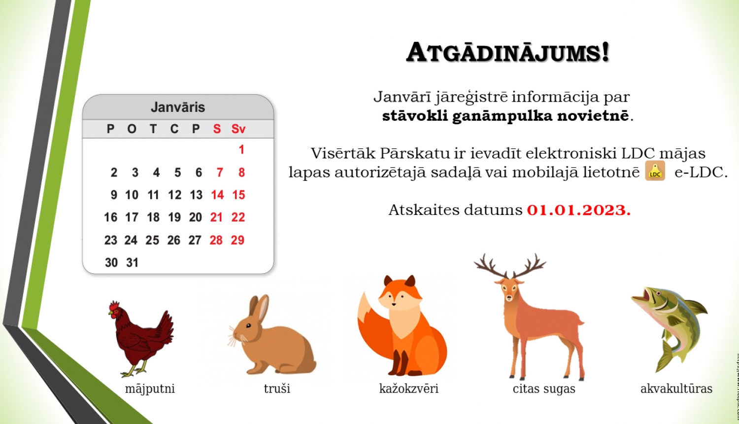 Pārskats par stāvokli ganāmpulkā uz 01.01.2023.